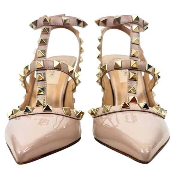 New Valentino Garavani Rockstud Caged Patent Leather Heels Beige Size 36 - Picture 5 of 11